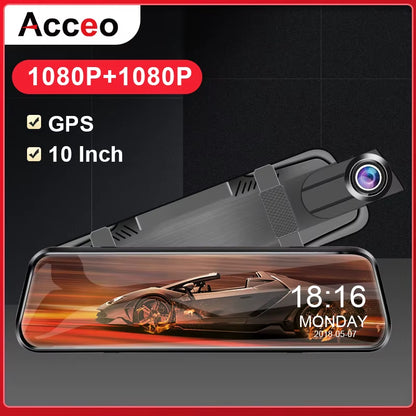 10 Inch Car DVR Car Touch Screen Video Recorder Dual 1080P Rearview Mirror Front and Rear HD Night Vision Camera Mirror